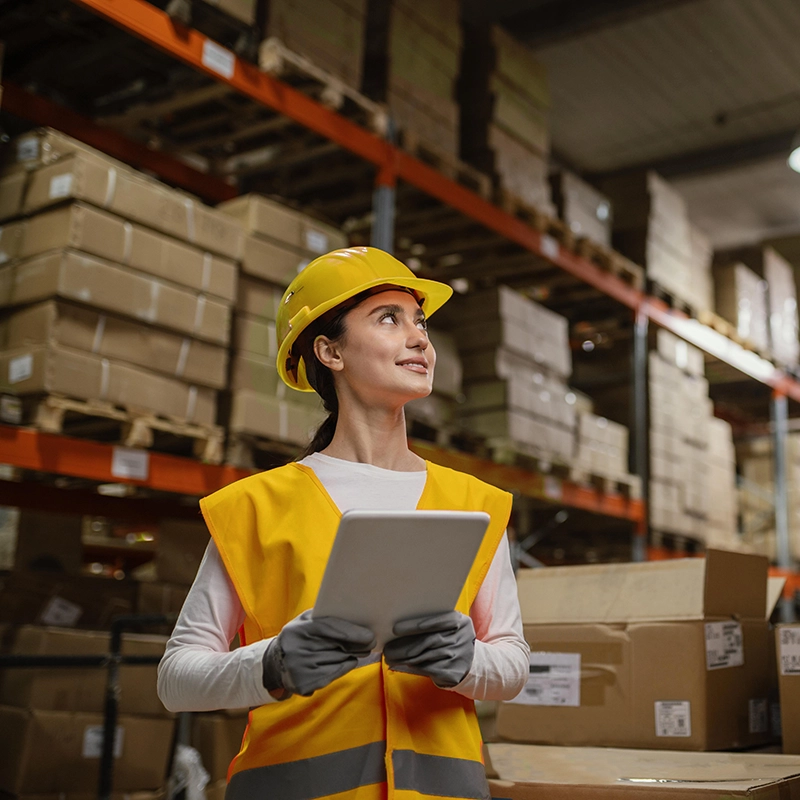 woman safety equipment working